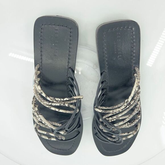 Ted Baker London Black Faux Snake Teppo Flat Sandal Women's 39.5 9 Slip On - Picture 13 of 14